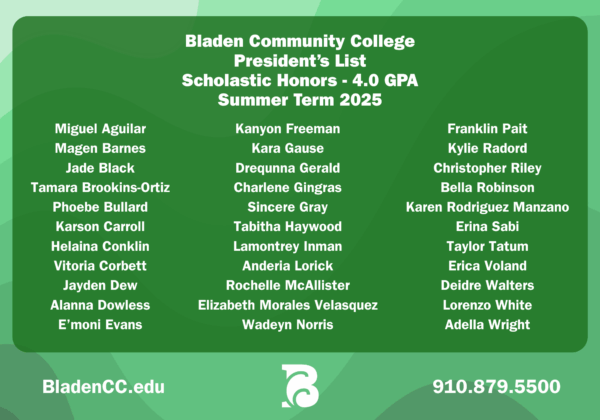 BCC President's List (4.0 GPA) - Summer Term 2025